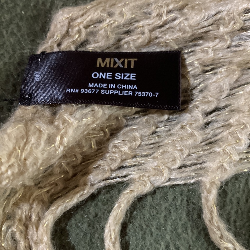 Lot of 2 Mixit winter scarfs. Black, gray and silver.  Gold, cream and tan. OS - Picture 6 of 6